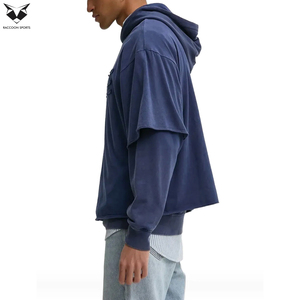 เสื้อฮู้ดดี้โอเวอร์ไซส์สองชั้นสำหรับผู้ชาย สไตล์สตรีทแวร์ ผ้าฟลีซอุ่นสบาย สวมใส่สบาย ปักโลโก้ตามสั่ง แฟชั่นรักษ์โลกสำหรับฤดูใบไม้ร่วง - Product Image 2