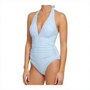 Maillot de bain une pièce pour femme, effet ventre plat, col en V, pour surf et plongée, tie-dye, uni et imprimé, anti-UV, séchage rapide, OEM - Product Image 1