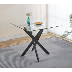 Modern 9\" <b>Square</b> <b>Dining</b> <b>Table</b> with Tempered <b>Glass</b> Top and Cross Metal Leg Black for Kitchen or Living Room Space Saving - Product Image 1