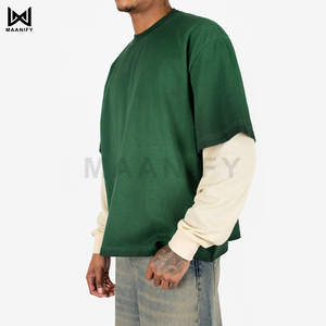 Camiseta Oversize de Lujo Verde Bosque 100% Algodón Estampada para Hombre, Hombro Caído, Estilo Urbano, Manga con Capas, Lavado Seco al Sol, OEM - Product Image 1