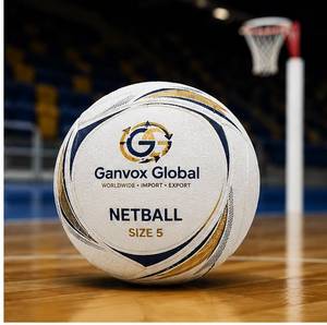GANVOX GLOBAL <b>Size</b> <b>5</b> <b>Netball</b> White Gold Blue PU Leather Butyl Bladder Lightweight Stitched Basketball Training Match Promotion - Product Image 3