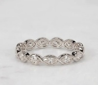 Anillo de Compromiso y Matrimonio de Oro Puro Sólido con Diamante Cultivado en Laboratorio, Corte Marquesa de 4x2 mm, Certificado IGI, Color E, Eternidad Completa