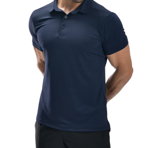 Polo pour homme en tissu gaufré bleu marine, léger, en polyester et élasthanne, respirant, anti-humidité, coupe ajustée, pour le golf, décontracté, OEM - Product Image 3