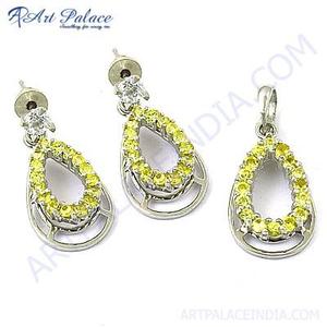 Ensemble de bijoux élégants de style vintage en argent avec pierre précieuse citrine, design géométrique pour mariages et fêtes - Product Image 2