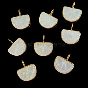Natural White Moonstone Melon Shape Hand Carved Gemstone Charm Sterling <b>Silver</b> Leaf Citrine Charm Jewelry Pendant For Women Bulk - Product Image 4