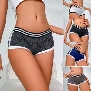 Women's Sporty Knitted High Waist Drawcord Closure Floral Print Breathable Cotton Blend <b>Athletic</b> Shorts - Product Image 1