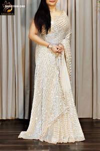 Sari de seda espacial de alta calidad con bordado Cutdana y trabajo de cuentas doradas, conjunto de sari y blusa, proveedor de la India, suministro al por mayor - Product Image 5