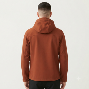 Men's Hooded Fleece Jacket Solid Color Zipper Closure Windproof Casual Outerwear Regular Fit Polyester <b>Shell</b> Autumn Wear - Product Image 3