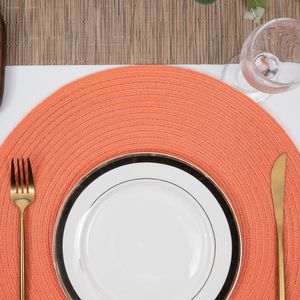 Set di 6 tovagliette rotonde intrecciate in cotone e poliestere, colore corallo, 15 pollici, lavabili, per cucina e tavola - Product Image 1
