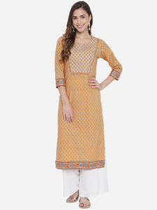 Robe de soirée longue ample à manches trois quarts, style Kurti vintage, imprimé floral traditionnel en coton, imprimé à la main au bloc, coupe trapèze - Product Image 1