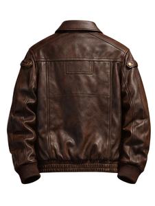 แจ็คเก็ตหนังผู้ชายสไตล์ไบค์เกอร์คลาสสิก หนังวัวแท้ แฟชั่นสตรีทแวร์ บอมเบอร์ มอเตอร์ไซค์ ผู้ผลิต OEM ขายส่ง - Product Image 2