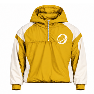 Veste coupe-vent légère à capuche pour homme, couleur unie jaune doré, style colorblock, fermeture éclair quart, idéale pour le sport, les voyages et les occasions décontractées - Product Image 1