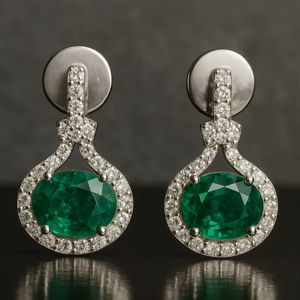 Pendientes de compromiso y boda de esmeralda de corte ovalado estilo Art Déco étnico, plata de ley 925 chapada en oro, hechos a mano, sin níquel, alta calidad - Product Image 1