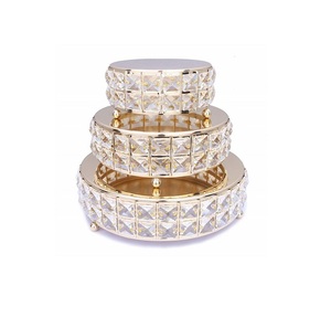 Three Tier Crystal <b>Cake</b> <b>Stand</b> Gold Multi Layer Serving Tray Elegant Design Decoration Metal <b>Cake</b> <b>Stand</b> Wooden <b>Stand</b> - Product Image 1