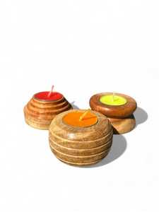Heart-Shaped Wooden Handmade Tea Light Holder Set with Orange Yellow Red <b>Candles</b> Digital Printing Home Decoration - Product Image 6