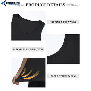 Men's Black Sleeveless Tank Top O-Neck Solid Color Knitted Quick Dry Sporty Style - Product Image 3
