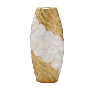 Vase de luxe en nacre à bord doré, élégant vase à fleurs incrusté de nacre pour cadeau de pendaison de crémaillère ou cadeau d'entreprise - Product Image 1