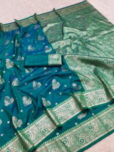 Sari Tradicional Indio de Seda Banarasi con Trabajo de Tejido Zari para Bodas y Eventos Festivos, Atuendo para Mujer - Product Image 5