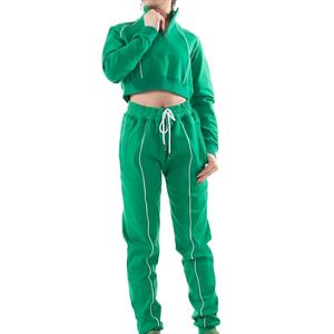 Conjunto de chándal de invierno para mujer de tendencia, chándal, chándal OEM para mujer, pantalones de chándal con logotipo personalizado y conjunto de Sudadera con capucha recortada 2026 - Product Image 2