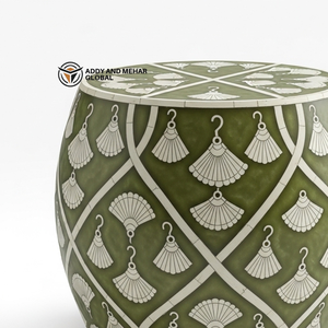 Luxury Green Bone Inlay End Table – Traditional Floral Round Green Bone Inlay Side Table – Handmade Statement Piece - Product Image 4