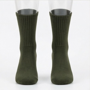Crew <b>Socks</b> Solid Olive Green Knitted Breathable Casual Adult Regular Fit Standard <b>Thickness</b> - Product Image 1