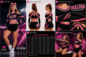 Ensemble d'uniformes de cheerleading personnalisés en polyester avec strass, haut court à manches longues, mini-jupe, tenue de compétition pour femmes - Product Image 5