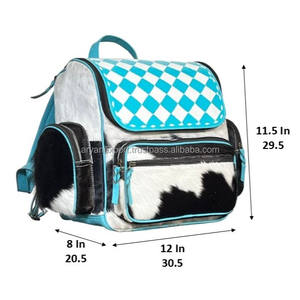 March Expo Elegant Checkered Pattern Genuine Cowhide Leather <b>Backpack</b> Western Style Diaper Bag Manufacturing Perfect for Unisex - Product Image 2