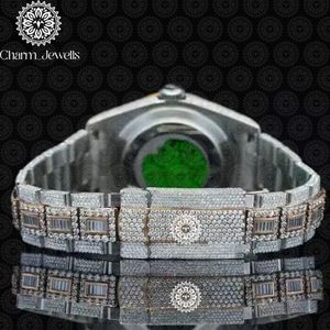 Charm_Jewells Men's Luxury Stainless Steel <b>Watch</b> 43mm Irregular Case <b>Diamond</b> Encrusted Rubber Band Mechanical Chronograph - Product Image 3