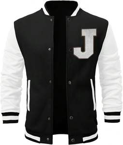 Men's Canvas Varsity <b>Jacket</b> Embroidered Letter <b>Patch</b> Casual Winter Outerwear Stand Collar Regular Fit - Product Image 1