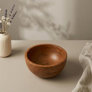 Bol de service rustique artisanal en bois d'acacia naturel non traité, classique, pour fruits, salades, collations, cuisine, table, maison, salle à manger - Product Image 4