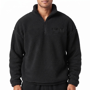 Solid Black Winter Wear Warm Two Piece Set For Men Quarter Zip Stand Collar Hoodie And <b>Jogger</b> Pant Casual Wear Tracksuit - Product Image 6