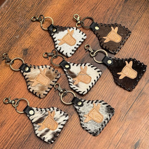 Nouveaux cadeaux promotionnels porte-clés en cuir de vachette cousu porte-clés en métal porte-clés en cuir véritable forme Unique porte-clés en cuir - Product Image 4