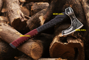 Handmade <b>Axe</b> Carbon Steel Blade Wood <b>Handle</b> With Leather Sheath Outdoor Knife - Product Image 4