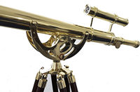 Télescope principal d'ancre à double baril de finition en laiton brillant de conception nautique avec support de trépied en bois marron réglable