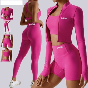 Ensemble de sport 4 pièces personnalisé pour femme – Tenue de fitness respirante à séchage rapide avec leggings taille haute push-up - Product Image 1
