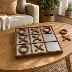 Juego Educativo de Tres en Raya de Madera, Juego de Mesa Tic Tac Toe con Tapa Acrílica, Cuadrícula 3x3, Piezas X y O para Juego Familiar - Product Image 1