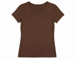 Camiseta informal de punto de color liso con cuello redondo y manga corta para mujer, color marrón, corte regular, para todas las estaciones - Product Image 1