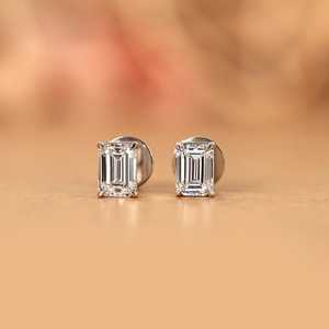 Luxury <b>Emerald</b> Cut Diamond <b>Stud</b> <b>Earrings</b> 10K Solid Gold 1.01CT Lab Grown For Unisex Promise Gift For Wedding Party Occasion - Product Image 1