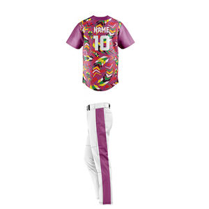 Ensemble d'uniformes de baseball personnalisés, maillot sublimé, imprimé géométrique, violet et blanc, polyester respirant, unisexe adulte - Product Image 1