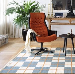 Alfombra de Área de Tejido Plano Geométrico Contemporáneo Hecha a Mano 100% Lana, Azul Marfil, Pelo Medio, para Sala de Estar, Lavable, con Respaldo Reversible - Product Image 5