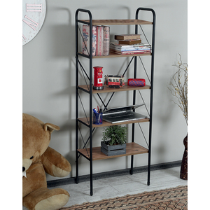 Étagère de rangement en métal contemporaine autoportante avec 5 niveaux de rayonnages en bois pour le bureau, la maison, le salon - Product Image 6