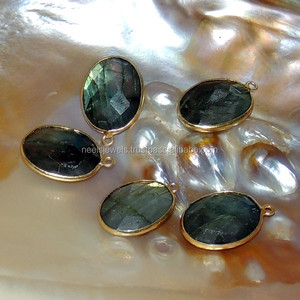 10X14MM Labradorite pièce 925 en argent Sterling lunette or pendentif à breloque bijoux collier bricolage haute qualité ovale chrétien bohème - Product Image 3
