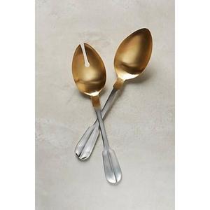 Reusable Metal Salad Spoon And Fork <b>Set</b> With Resin Handles Manual Salad Tools Dishwasher Safe Eco Friendly Restaurant Supplies - Product Image 2