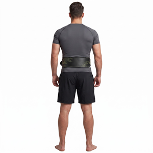 Cinturón de levantamiento de pesas de cuero con hebilla y soporte lumbar doble cónico, capacidad de carga de 15 lb, gráfico de arte lineal neón, ajuste universal - Product Image 2