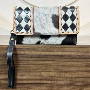 2025 nuevo estilo de mano de gama alta para mujer, bolso de mano de cuero a cuadros, carteras largas de diseñador de piel de vaca genuina - Product Image 4