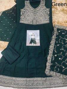 Ultima <span class=keywords><strong>Moda</strong></span> per Donne: Abito Lungo in Georgette con Ricami, Stile Anarkali con Dupatta, Pronto da Indossare per Matrimoni - Product Image 3