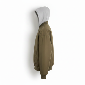Chaqueta Varsity con Capucha Color Verde Oliva para Hombre, Marca Addahar, con Logotipo AD Bordado, Cierre de Cremallera, Estilo Preppy, para Otoño - Product Image 2
