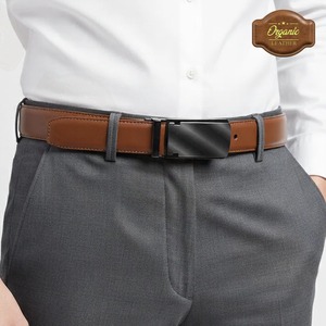 Ceinture en cuir véritable vintage pour homme, à cliquet automatique, avec boucle en alliage réglable, idéale pour le style business décontracté – Meilleure vente - Product Image 2