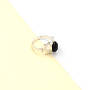 Handmade Black Onyx Statement <b>Ring</b> – Natural Black Onyx Oval Gemstone <b>Ring</b>, Silver Plated Matte Finish, Boho Minimalist <b>Rings</b> - Product Image 5