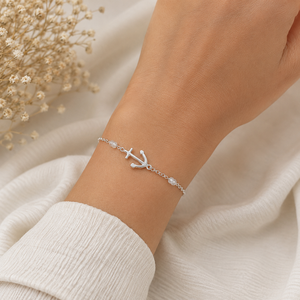 Pulsera de Plata 925 con Ancla y Cuentas de Cristal Natural, Joyería Minimalista con Cadena de Eslabones para Uso Diario - Product Image 5